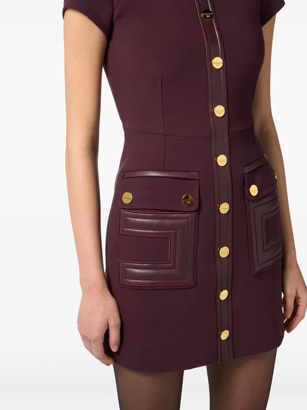 Elisabetta Franchi Merlot Dress With Faux Leather Inserts In Burgundy