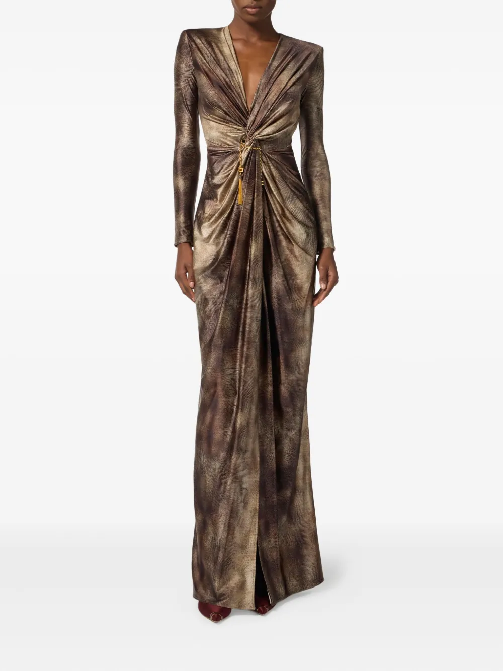Elisabetta Franchi Maxi-jurk met gedraaide voorkant - Bruin