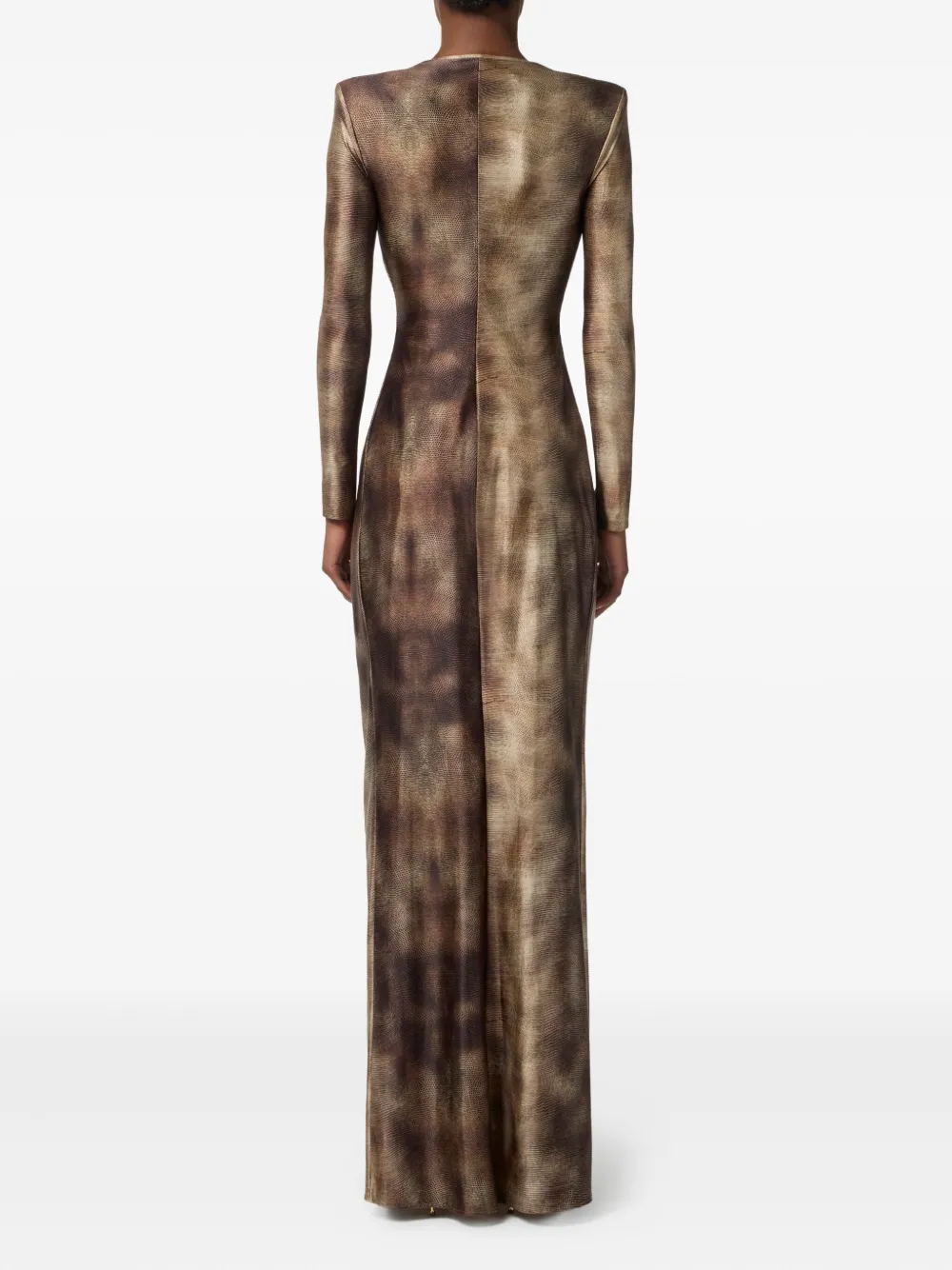 Elisabetta Franchi Draped Metallic Knee Length Dress With Sleeves In Brown