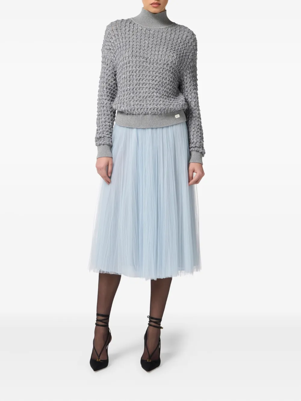 Elisabetta Franchi Midi-plooirok met kettingriem - Blauw