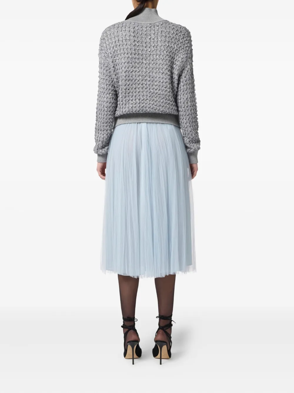 Elisabetta Franchi Midi Skirt With Gold Chain And Pleats In Blue
