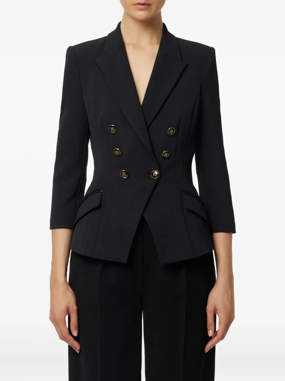 Elisabetta Franchi double-breasted gold-button jacket Zwart