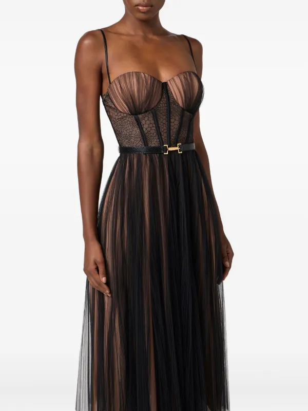 ワンピース ELISABETTA FRANCHI LIGHT CREPE DRESS WITH TULLE Elisabetta Franchi bustier-style Pleated Tulle Dress | Black
