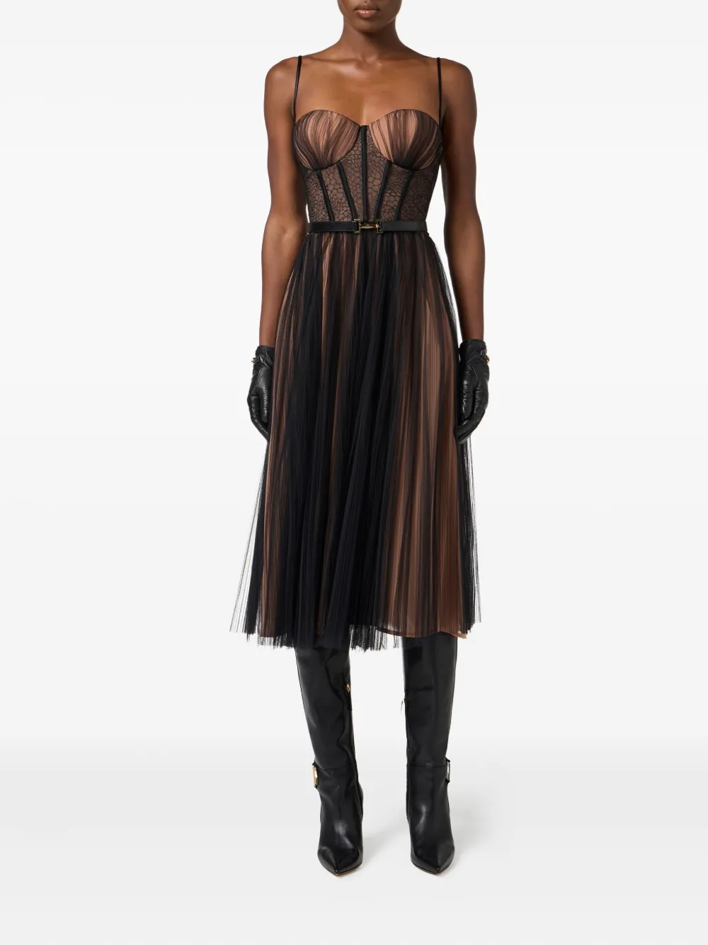 Elisabetta Franchi Geplooide tulen jurk met bustier - Zwart