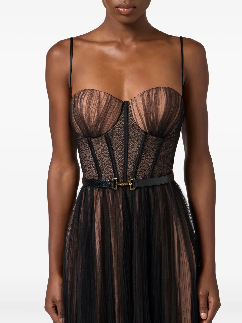 Elisabetta Franchi Geplooide tulen jurk met bustier Zwart