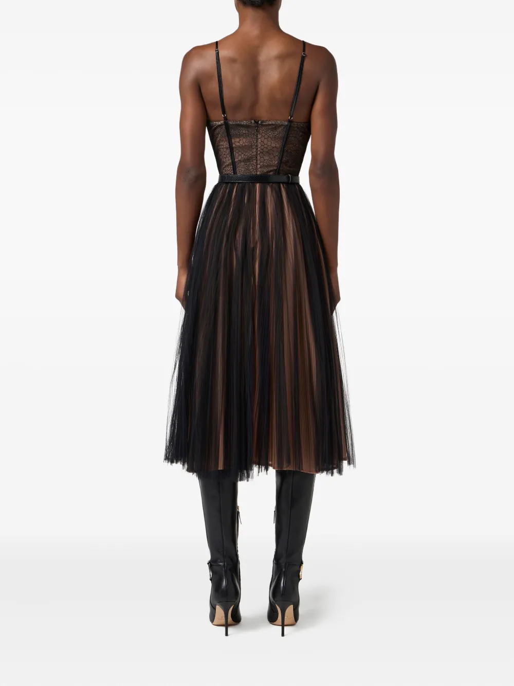 Elisabetta Franchi Geplooide tulen jurk met bustier Zwart