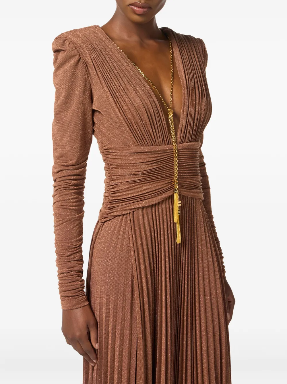 Elisabetta Franchi Geplooide maxi-jurk Bruin