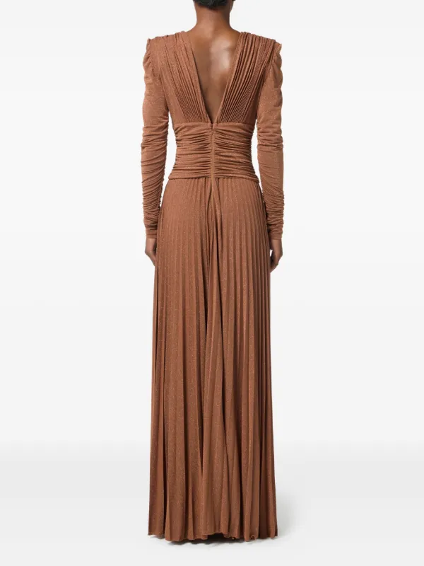 Elisabetta Franchi Pleated Maxi Dress | Brown | FARFETCH