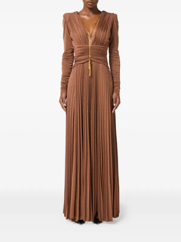 Elisabetta Franchi Pleated Maxi Dress | Brown | FARFETCH