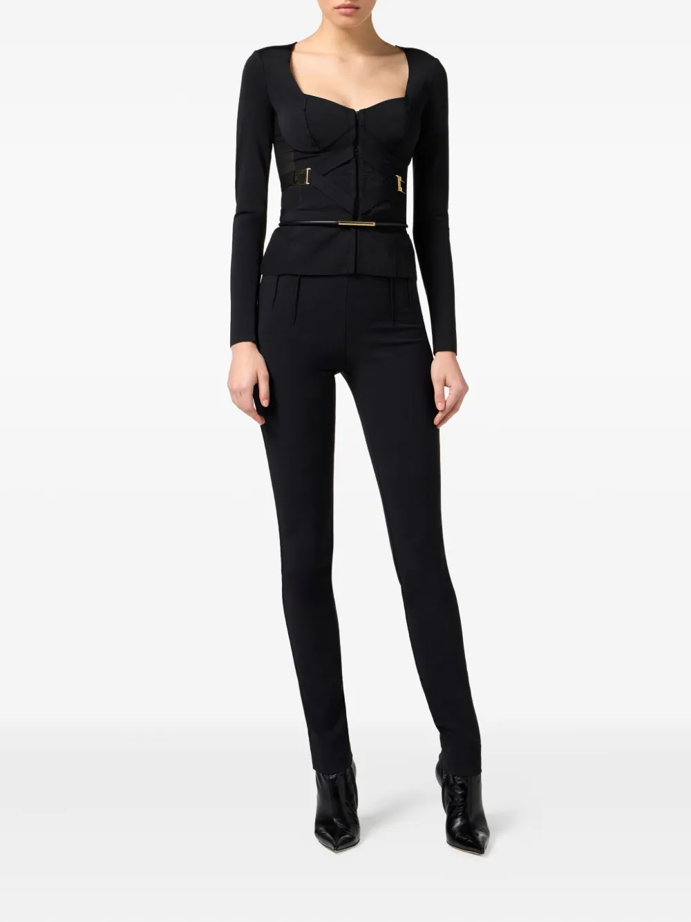 Elisabetta Franchi T-shirt met korsetdetail en lange mouwen Zwart