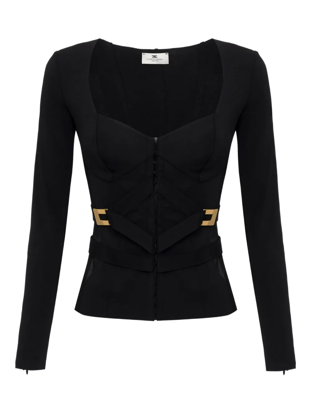 Elisabetta Franchi T-shirt met korsetdetail en lange mouwen Zwart