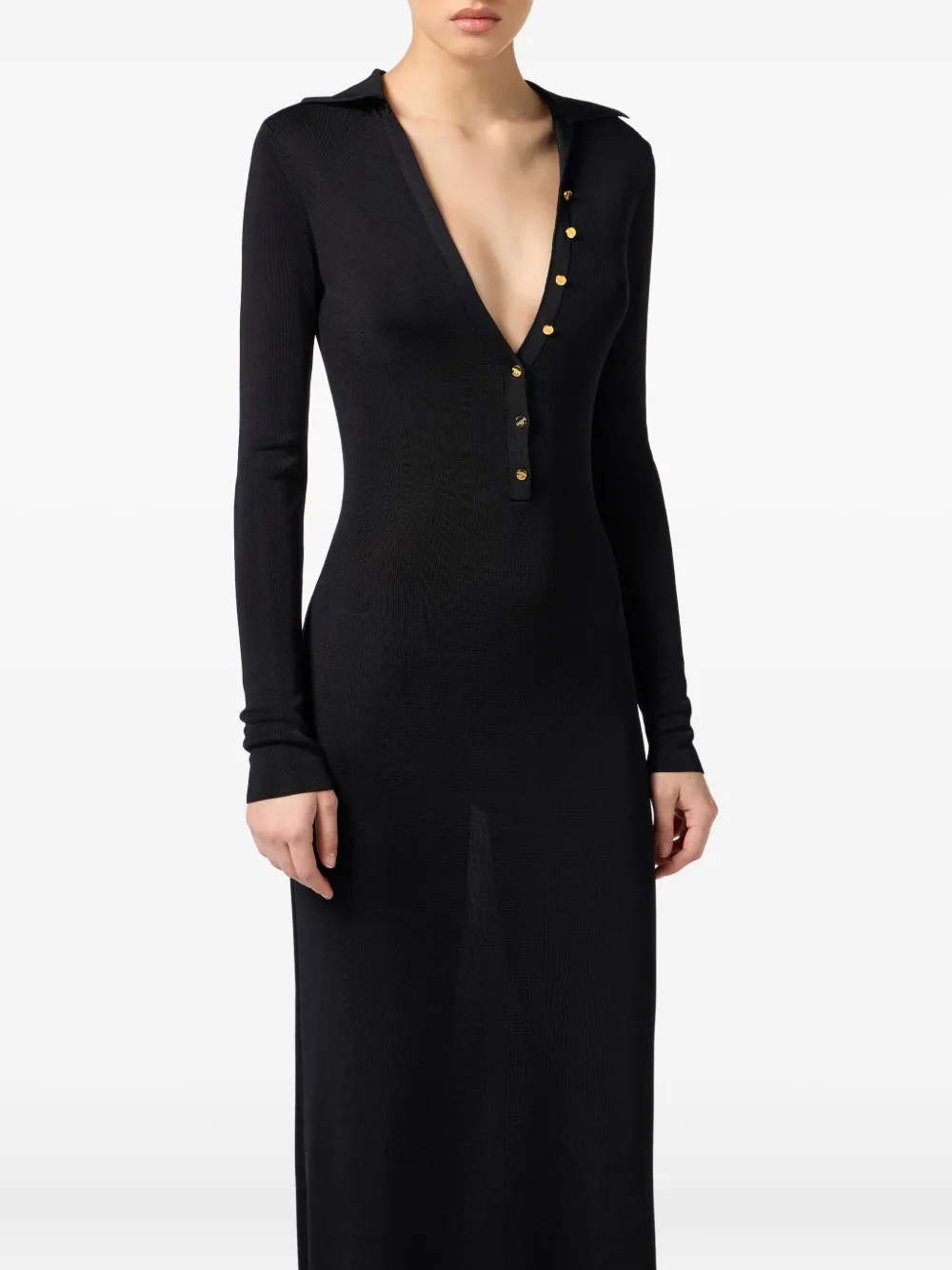 Elisabetta Franchi V-neck Button-details Maxi Dress In Black