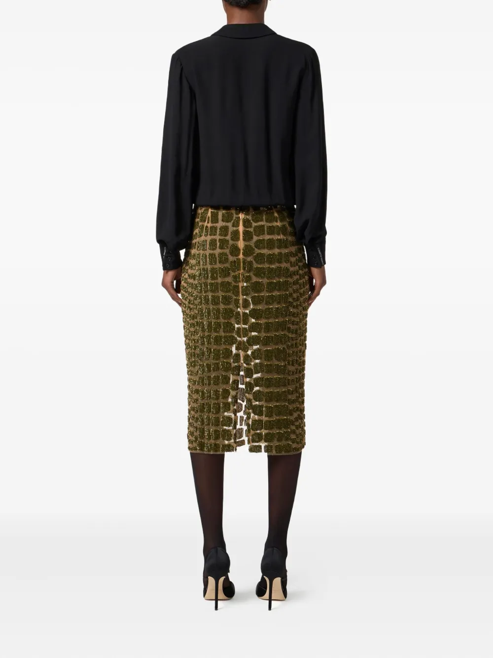 Elisabetta Franchi Bead-embellished Midi Skirt In Brown