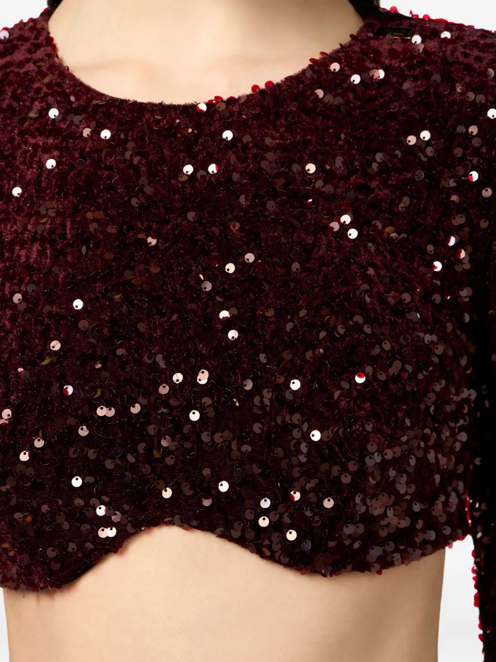 Elisabetta Franchi Sequin-embellished Long-sleeve Blouse In Red