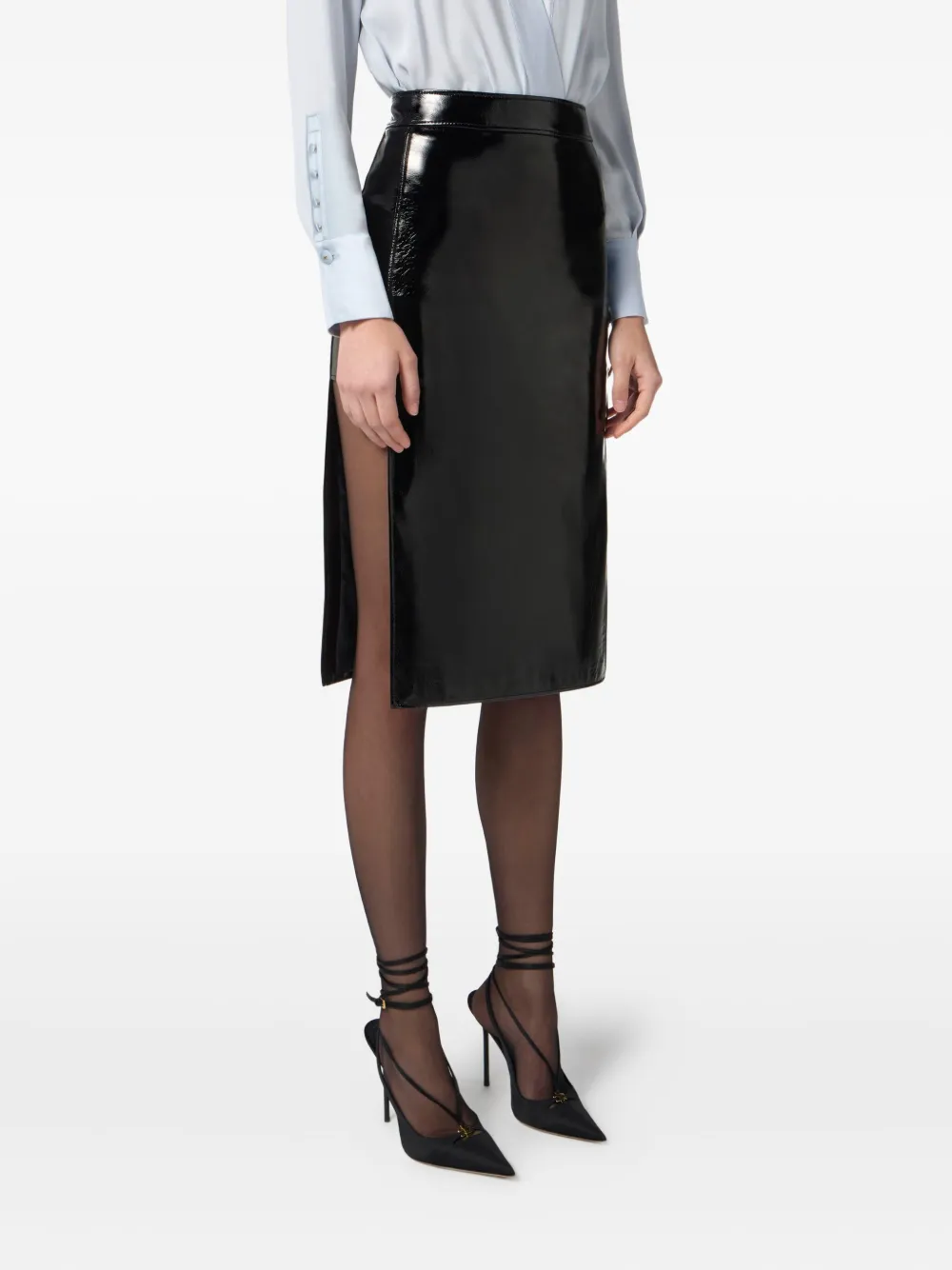 Elisabetta Franchi Midi-rok met knoopdetail en split Zwart