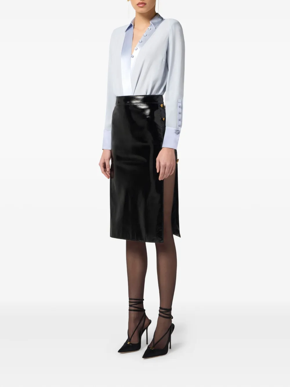 Elisabetta Franchi Midi-rok met knoopdetail en split Zwart