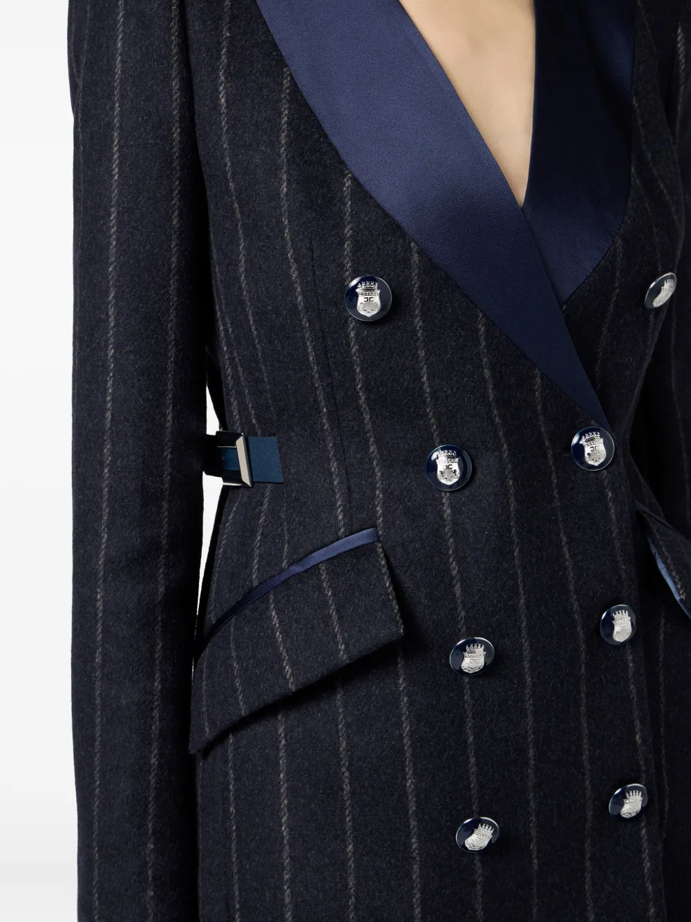 Elisabetta Franchi Blazer met satijnen revers en krijtstreep Blauw