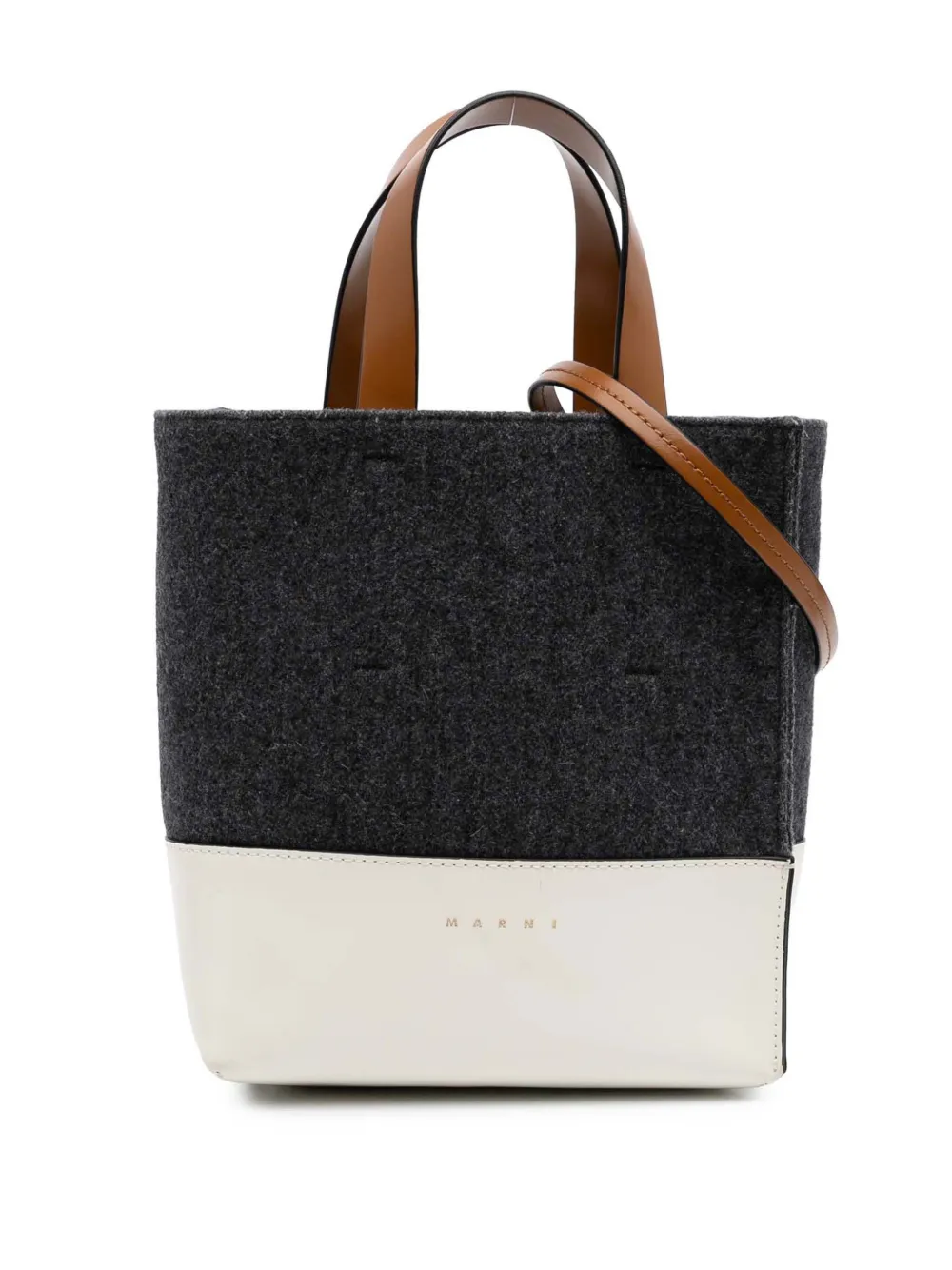 Marni Pre-Owned 2010-2025 Felt Trimmed Leather Museo Shopper Tote satchel | White | Image 1