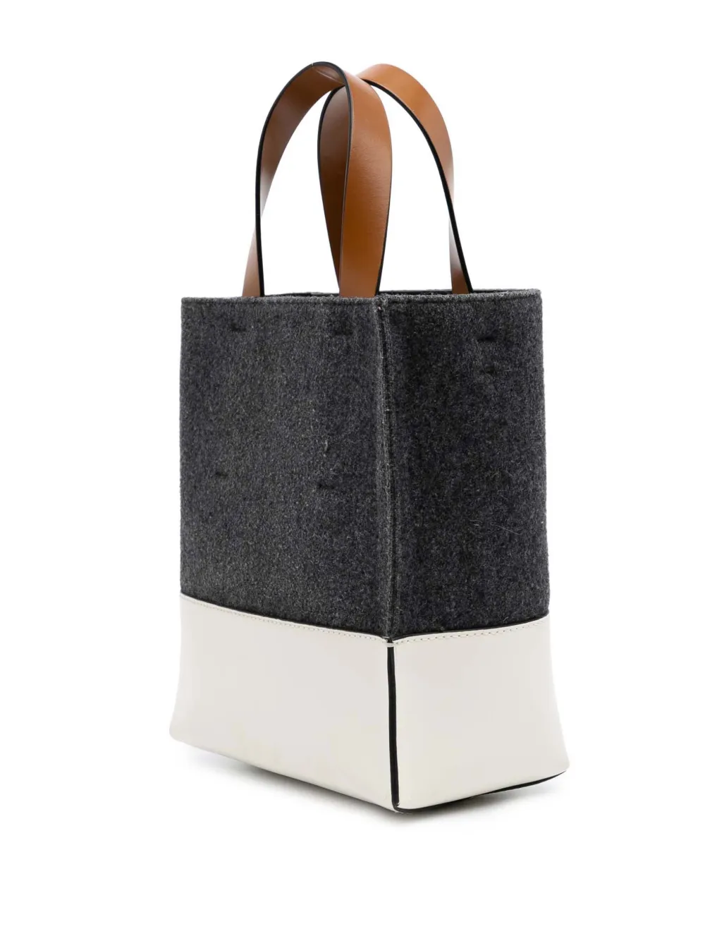 Pre-owned Marni 2010-2025 Felt Trimmed Leather Museo Shopper Tote Satchel In White