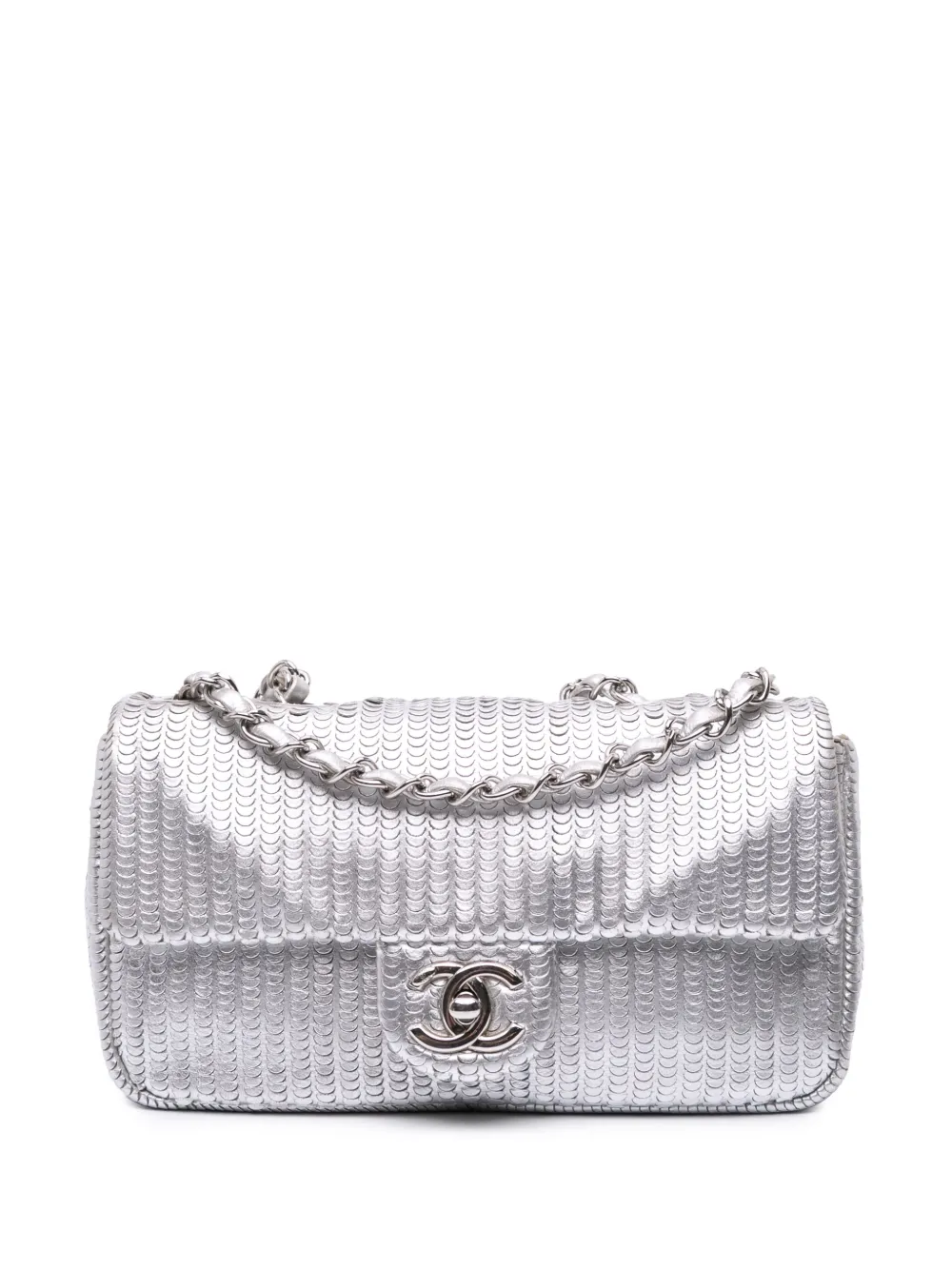 CHANEL Pre-Owned 2014 Small Metallic Lambskin Laser Cut Flap shoulder bag | Silver | Image 1