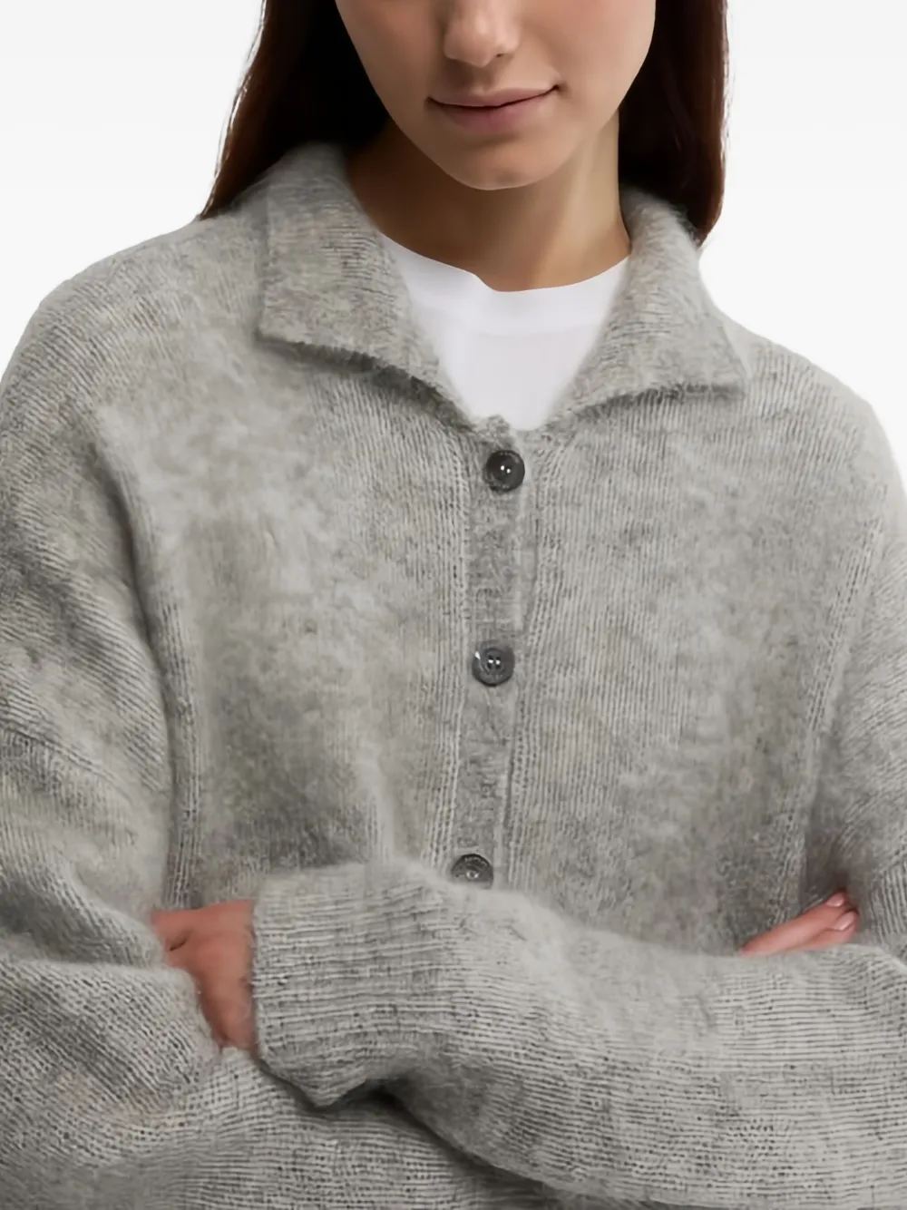 Aspesi Mohair Wool Blend Cardigan In Gray