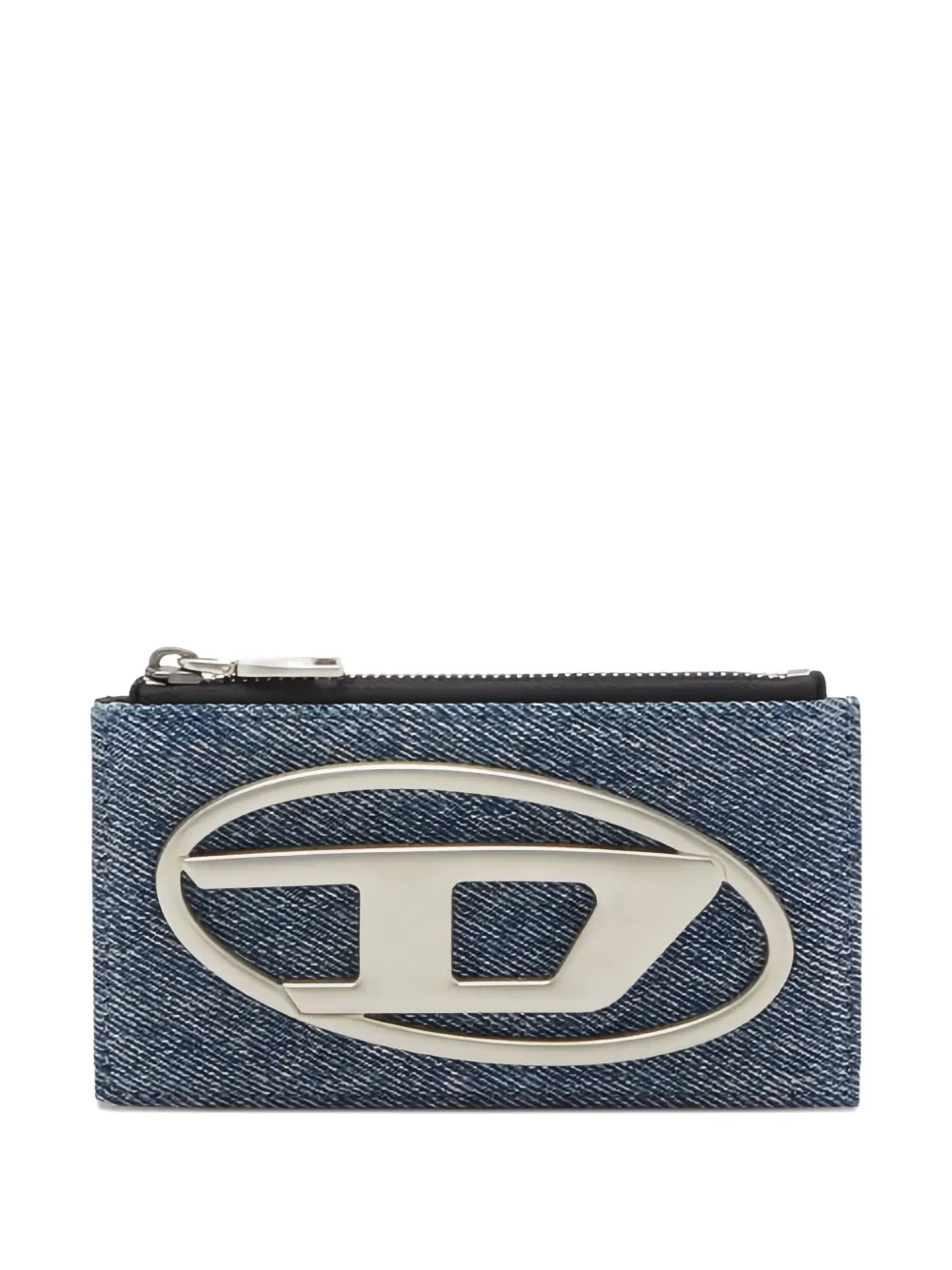 Diesel Logo Zip Card Holder In Blue