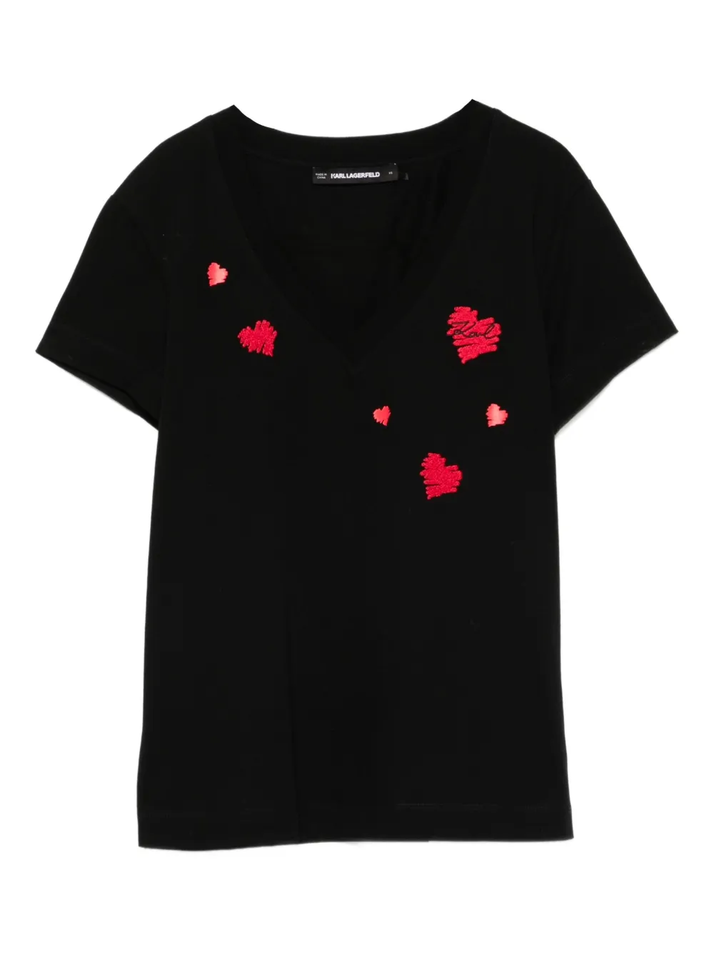Karl Lagerfeld heart-motif V-neck T-shirt Zwart
