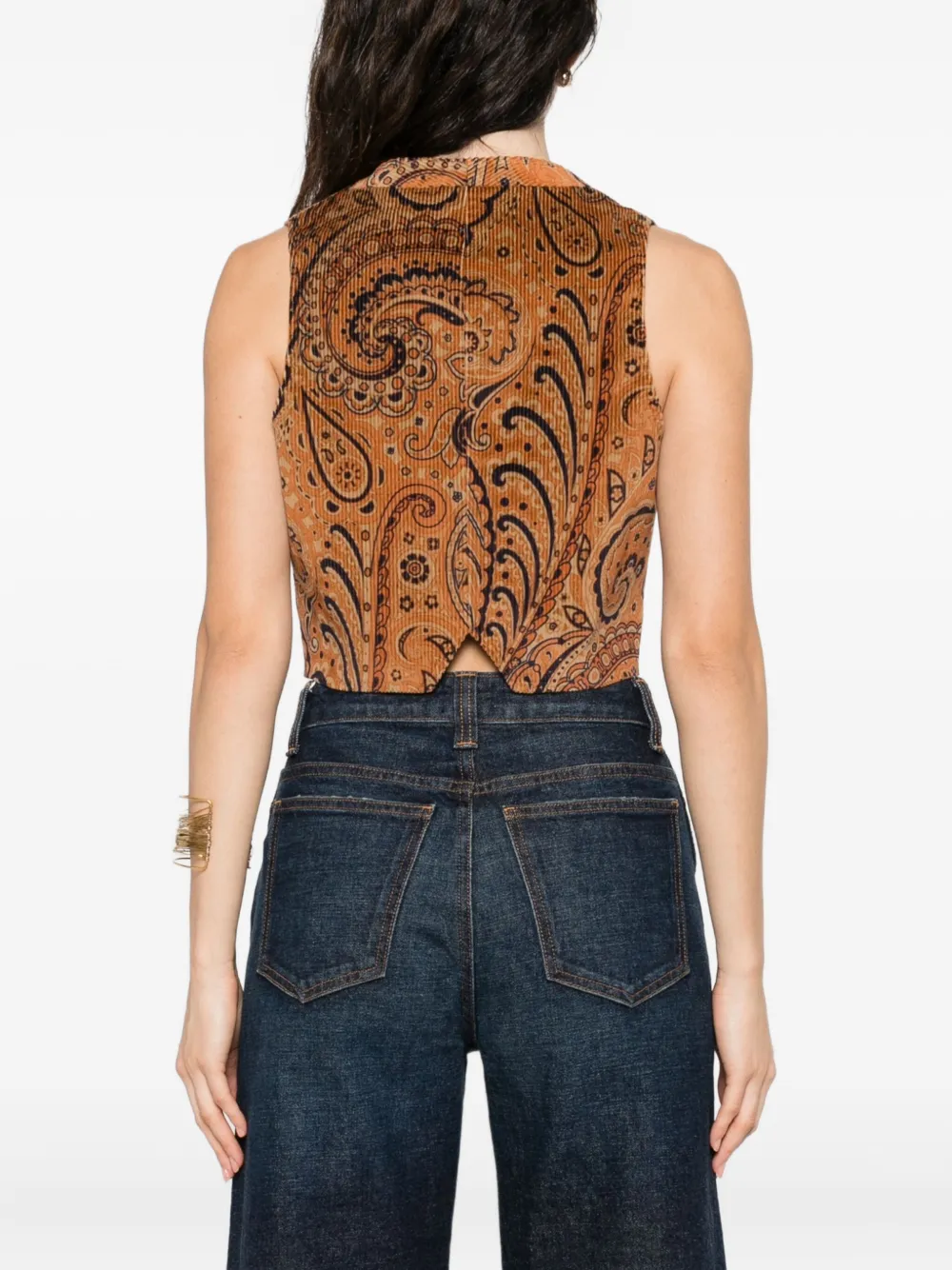 ETRO Ribfluwelen gilet met paisley-print Bruin