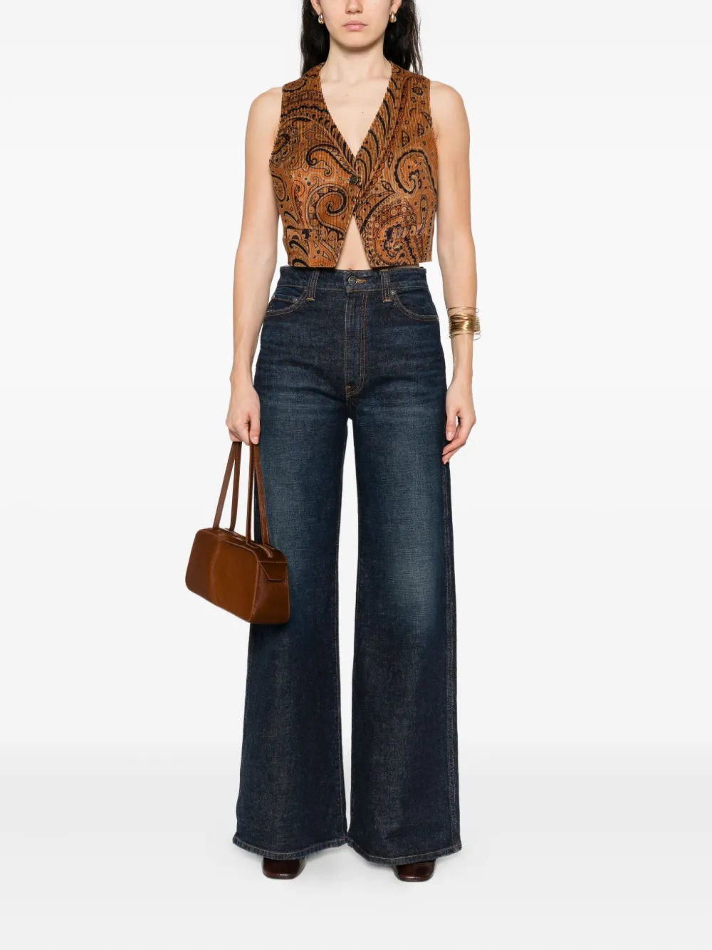 ETRO Ribfluwelen gilet met paisley-print Bruin