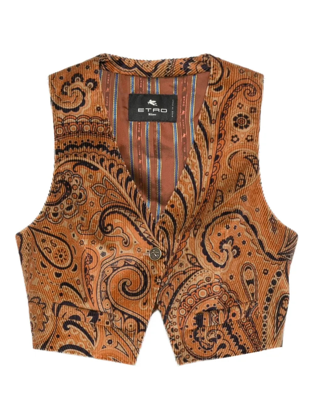 ETRO Ribfluwelen gilet met paisley-print Bruin