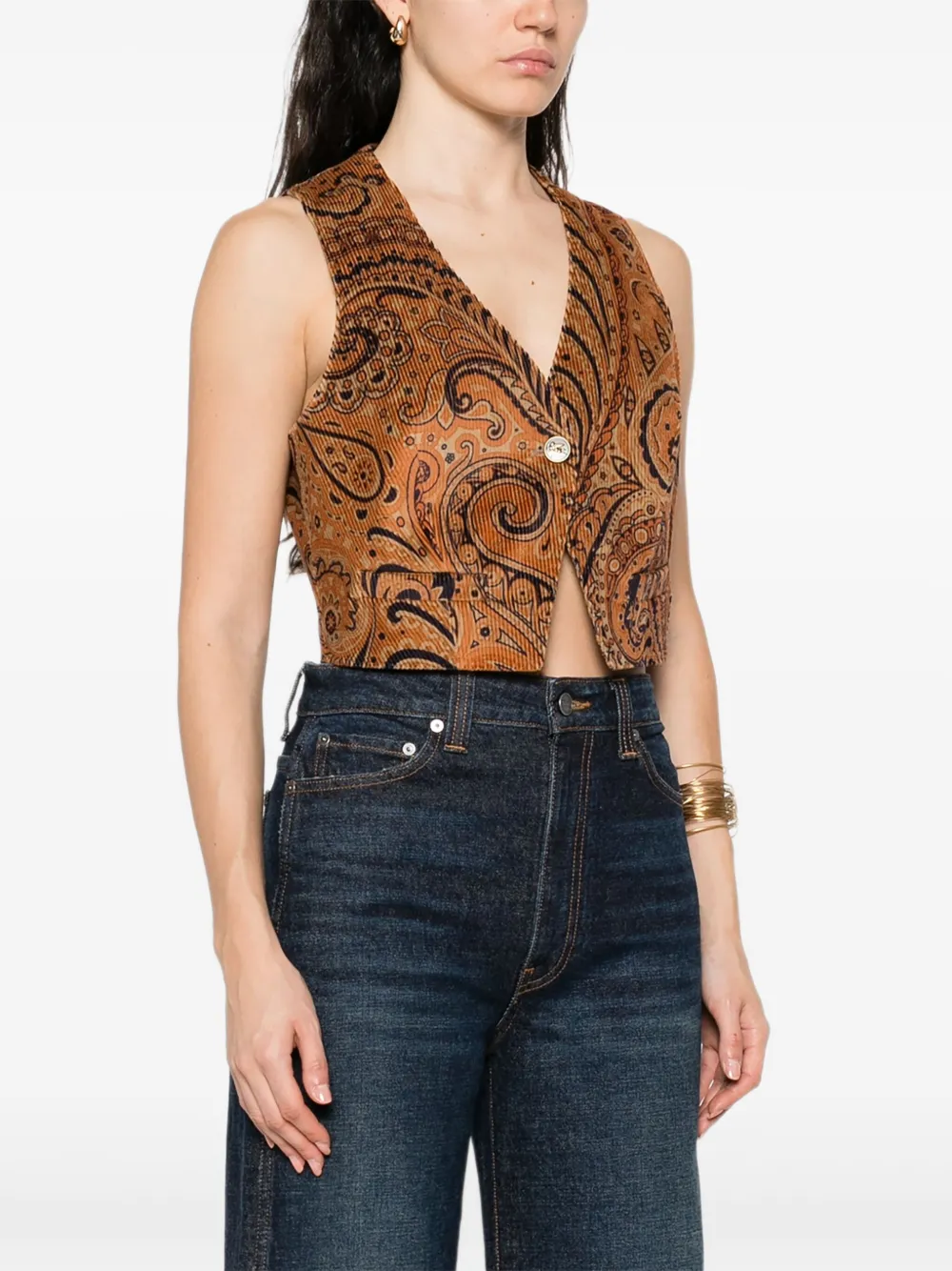 ETRO Ribfluwelen gilet met paisley-print Bruin