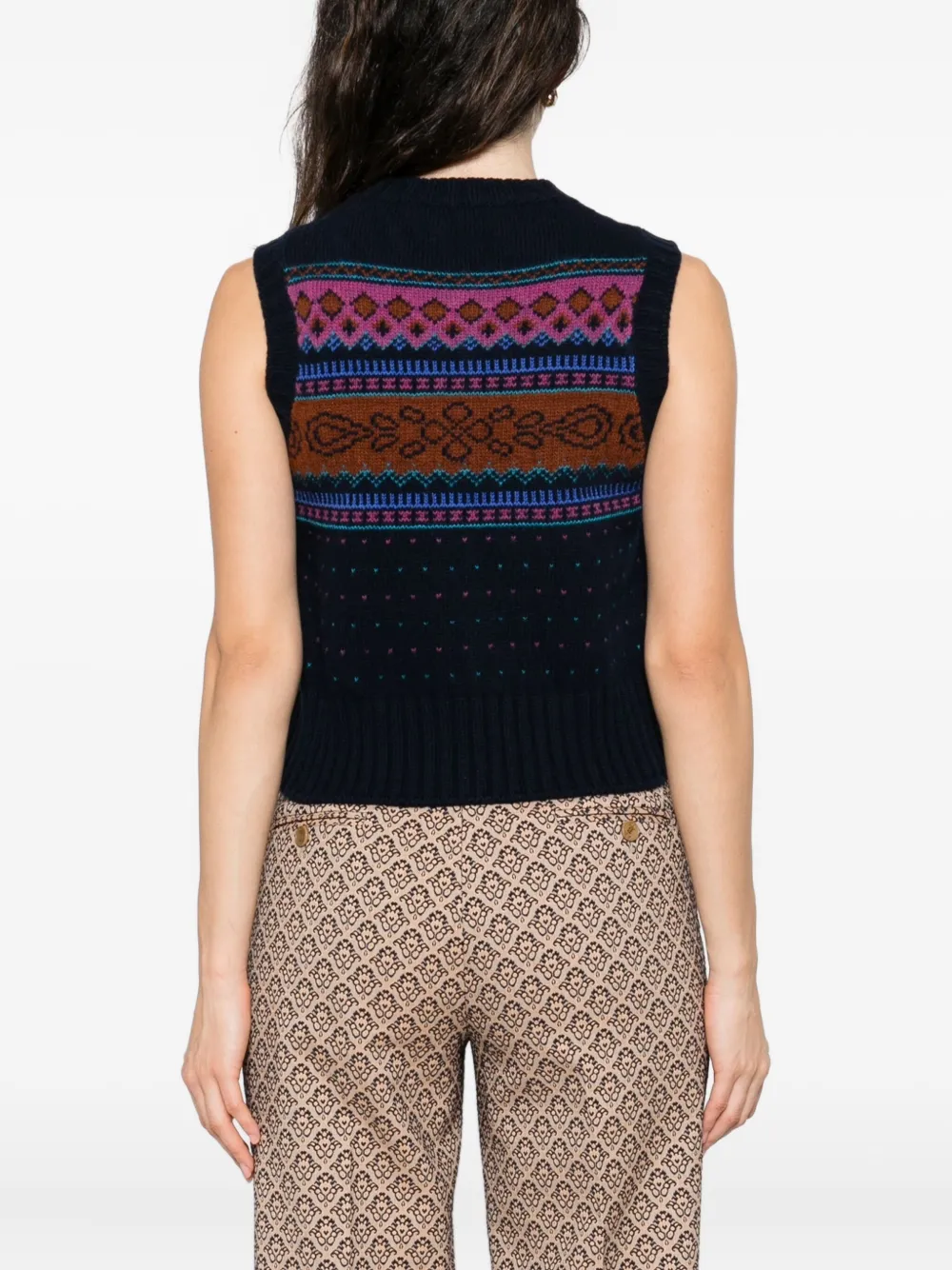 ETRO Wollen vest met knoopsluiting en patroon Blauw