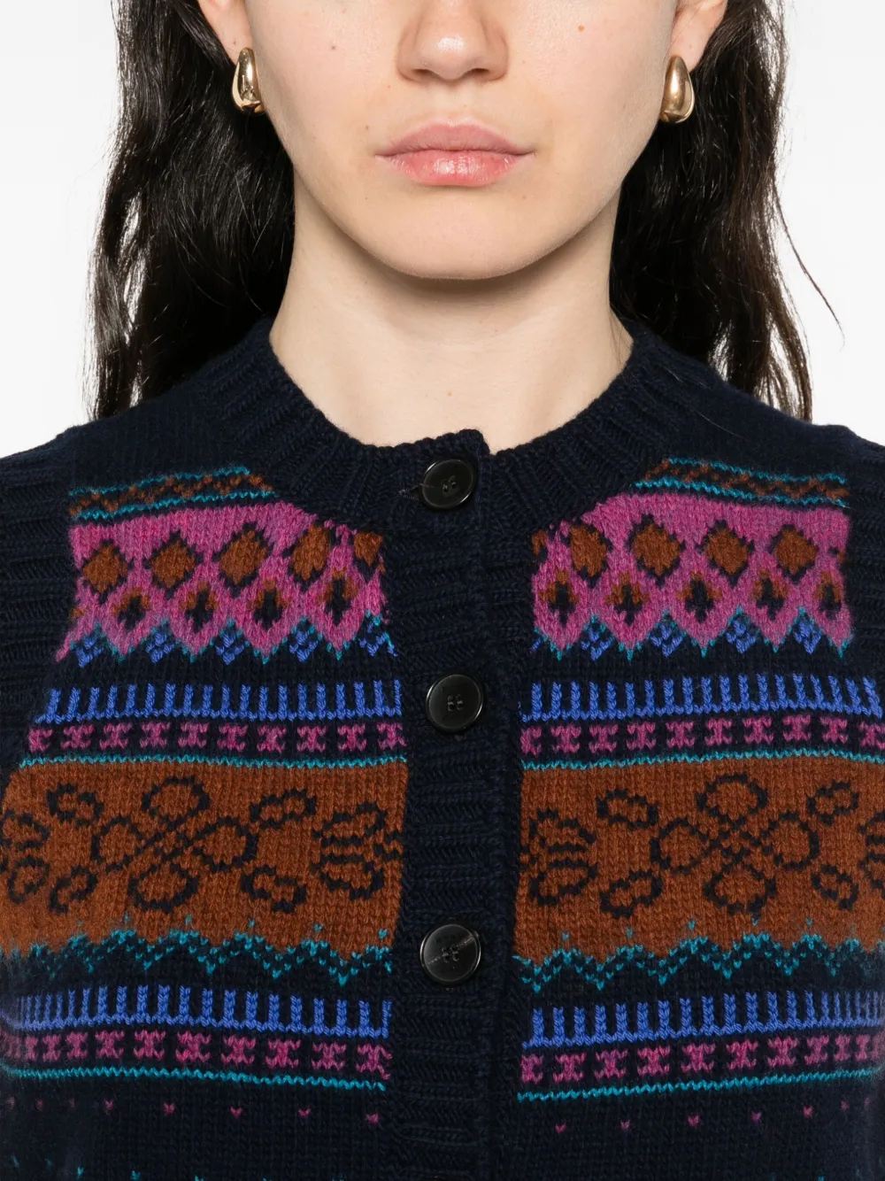 ETRO Wollen vest met knoopsluiting en patroon Blauw