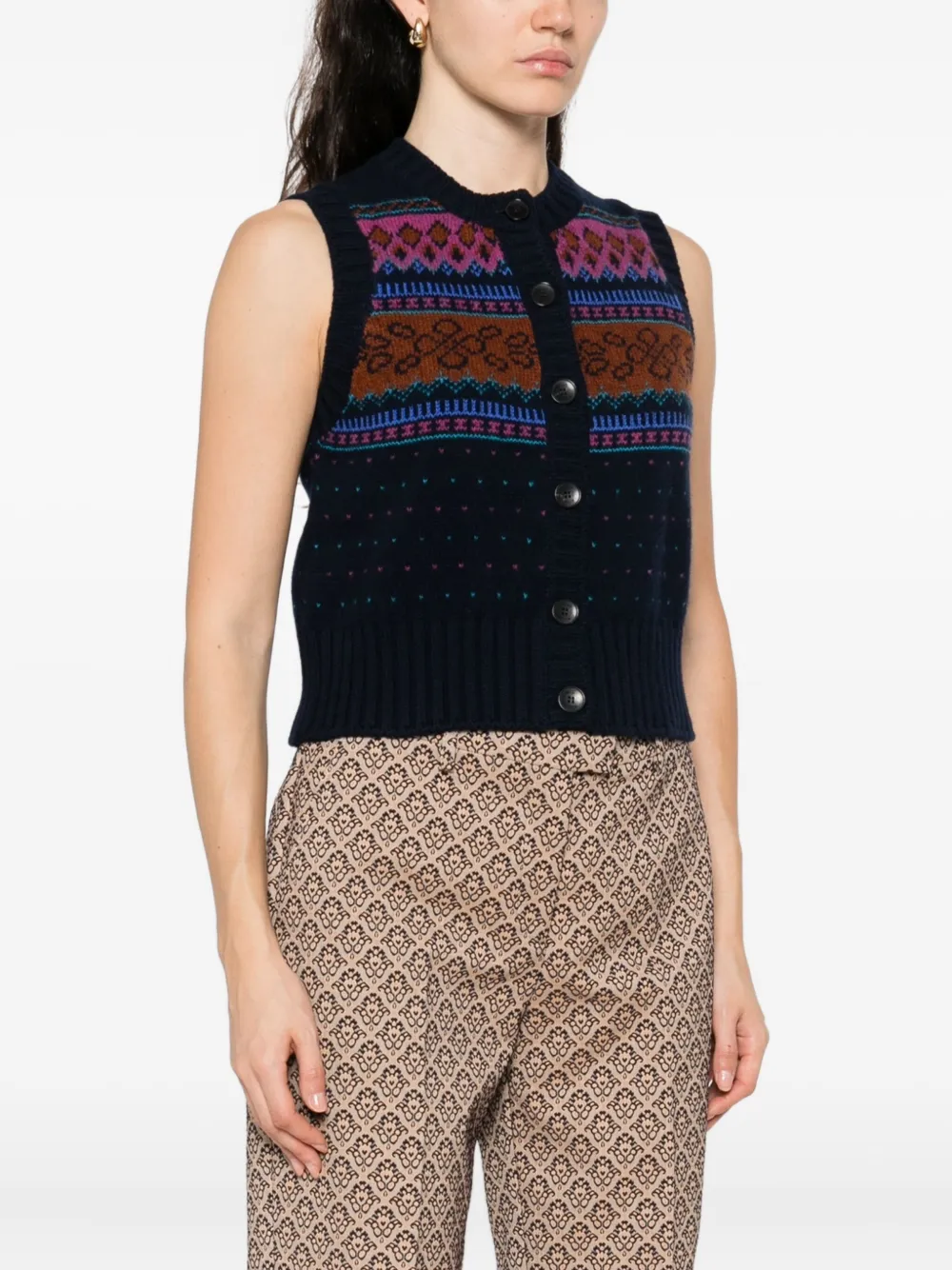 ETRO Wollen vest met knoopsluiting en patroon Blauw