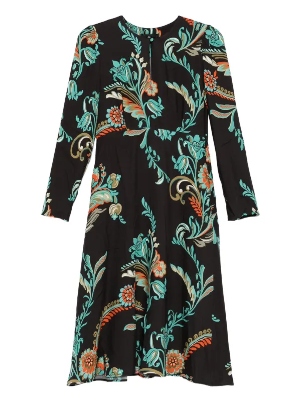 etro long sleeve dress Paisley Silk Ruffle Long-Sleeve Maxi Dress