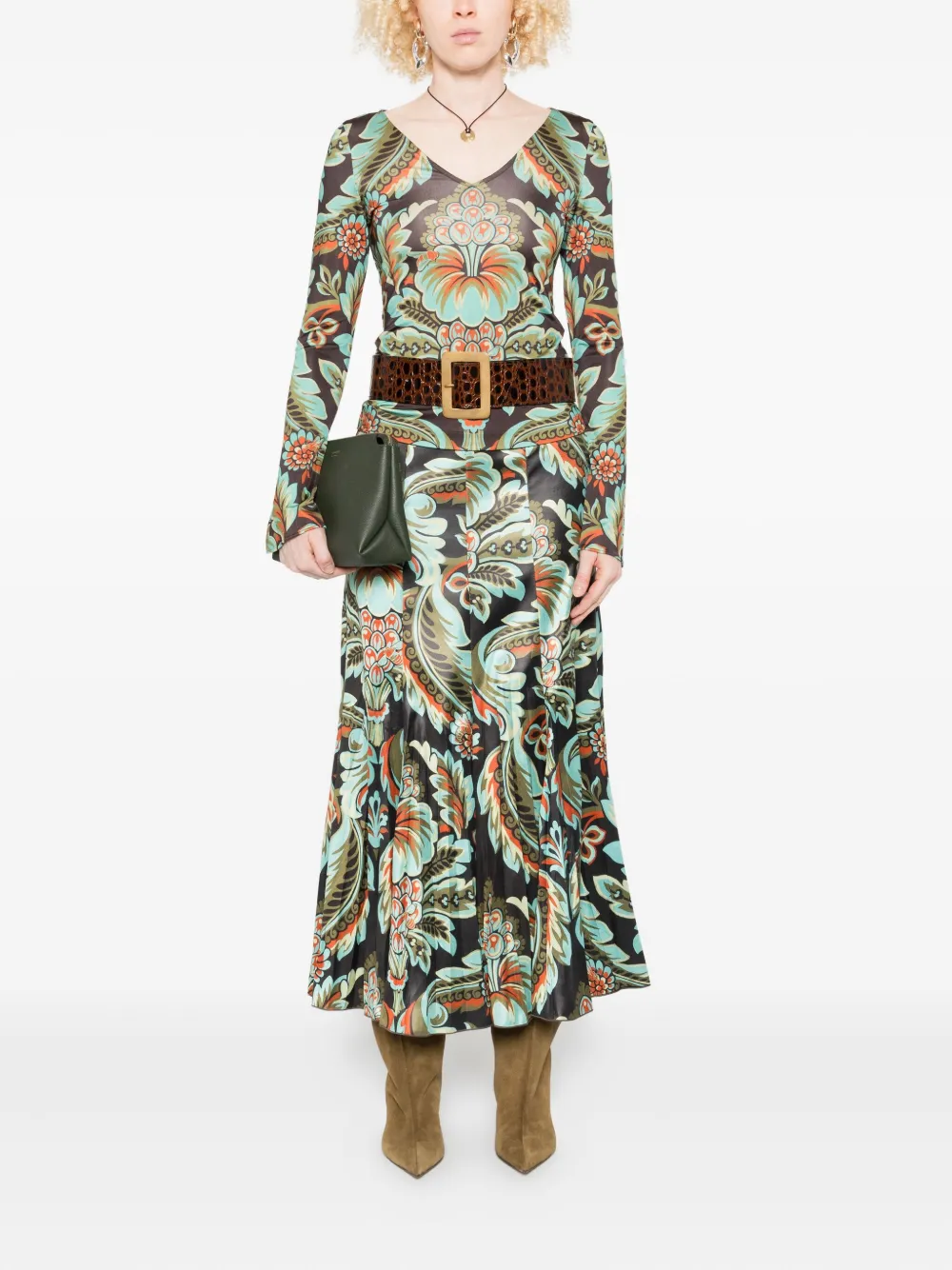 ETRO pleated floral-print skirt Zwart