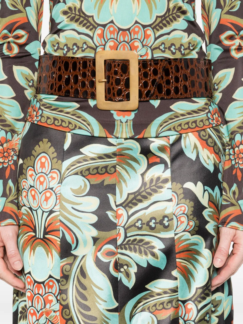 ETRO pleated floral-print skirt Zwart