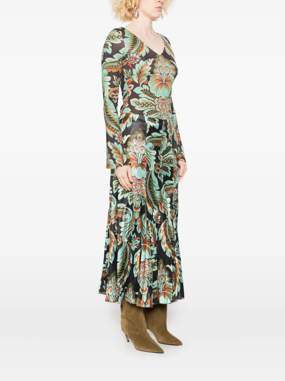 ETRO pleated floral-print skirt Zwart