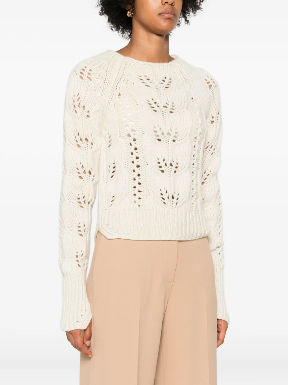 Ermanno Scervino Leaf-pattern Sweater In Neutral