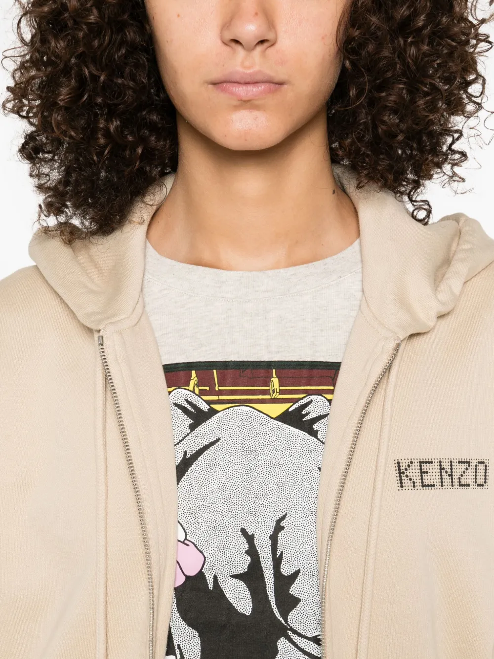 Kenzo logo-detail zip-up hoodie Beige