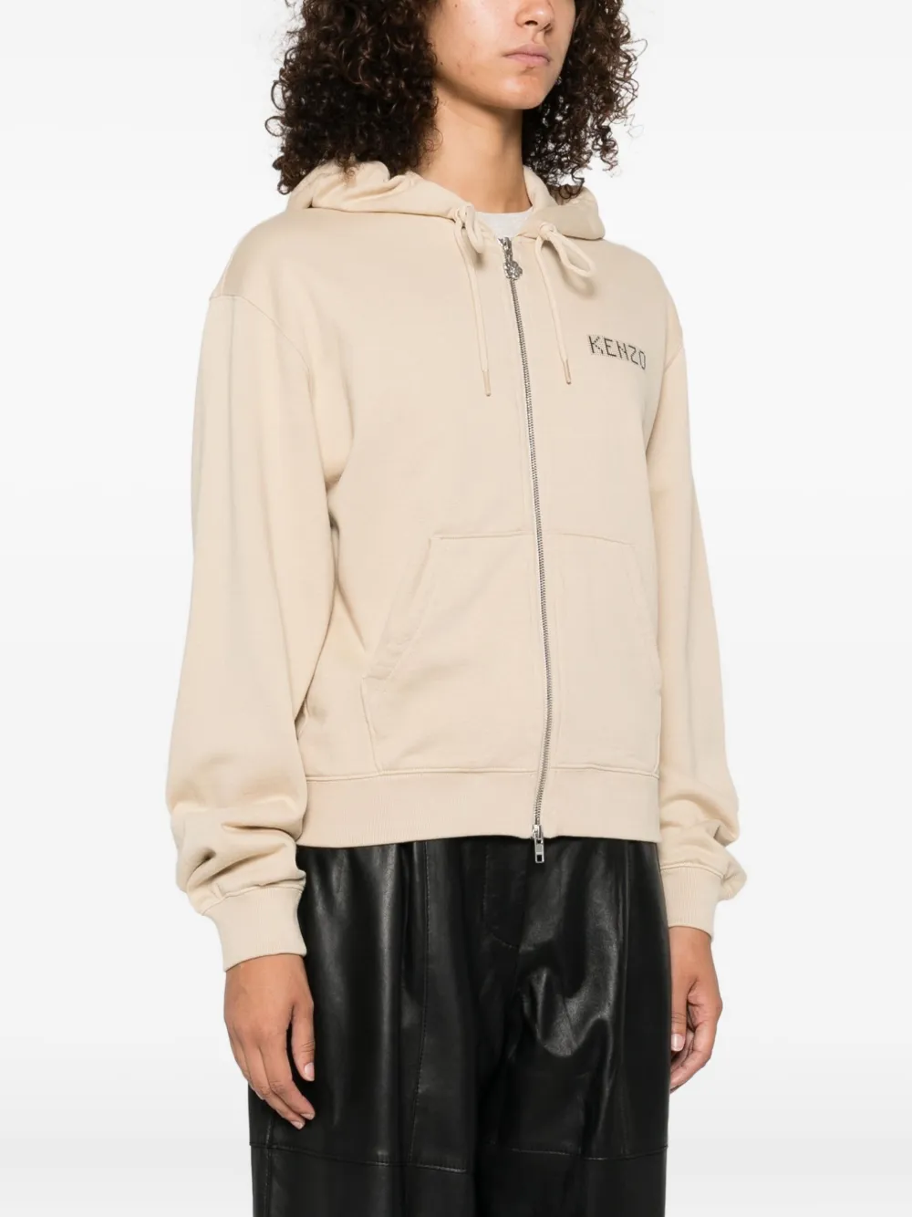 Kenzo logo-detail zip-up hoodie Beige