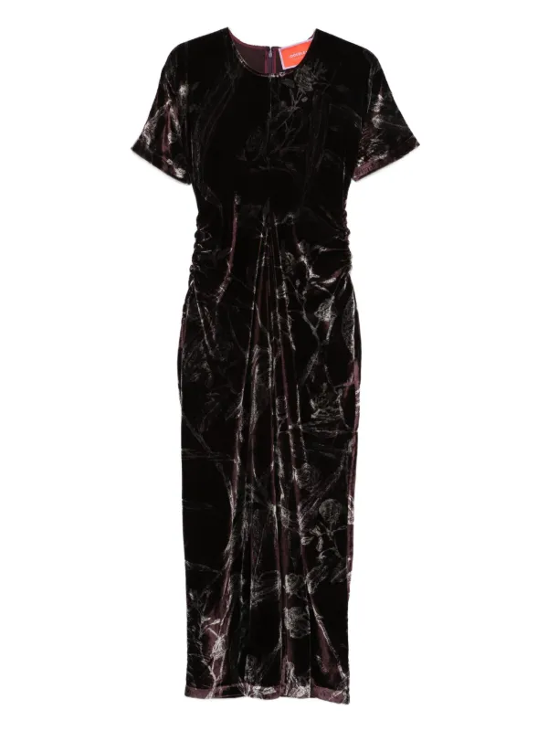 La DoubleJ Velvet Floral-print Dress in Red