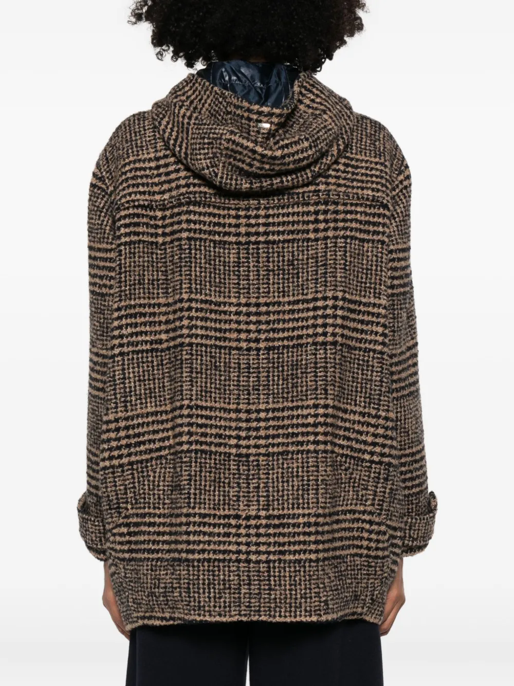 Herno Hooded Tweed Jacket In Brown