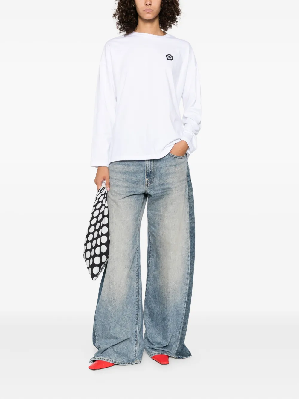 Kenzo flower-embellished long-sleeve top Wit