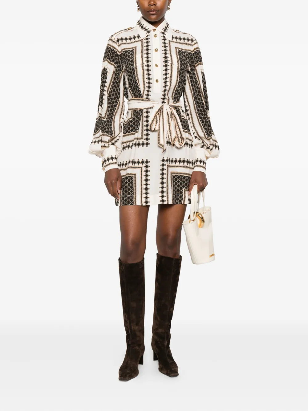 ZIMMERMANN Mini-jurk met geometrische print en ceintuur - Wit