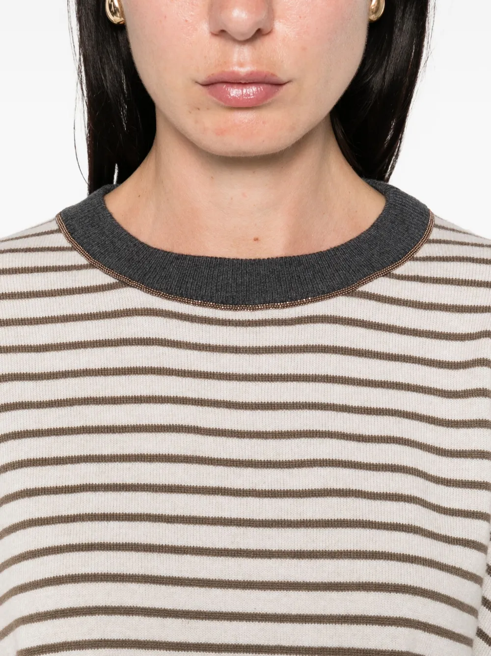 Brunello Cucinelli striped crew-neck sweater Beige