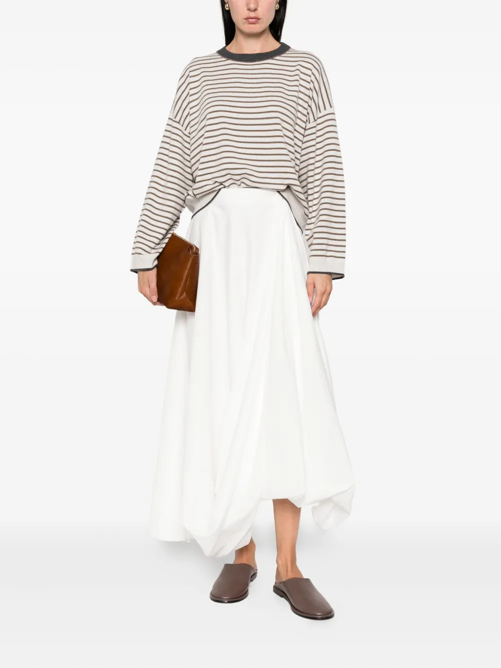 Brunello Cucinelli striped crew-neck sweater Beige