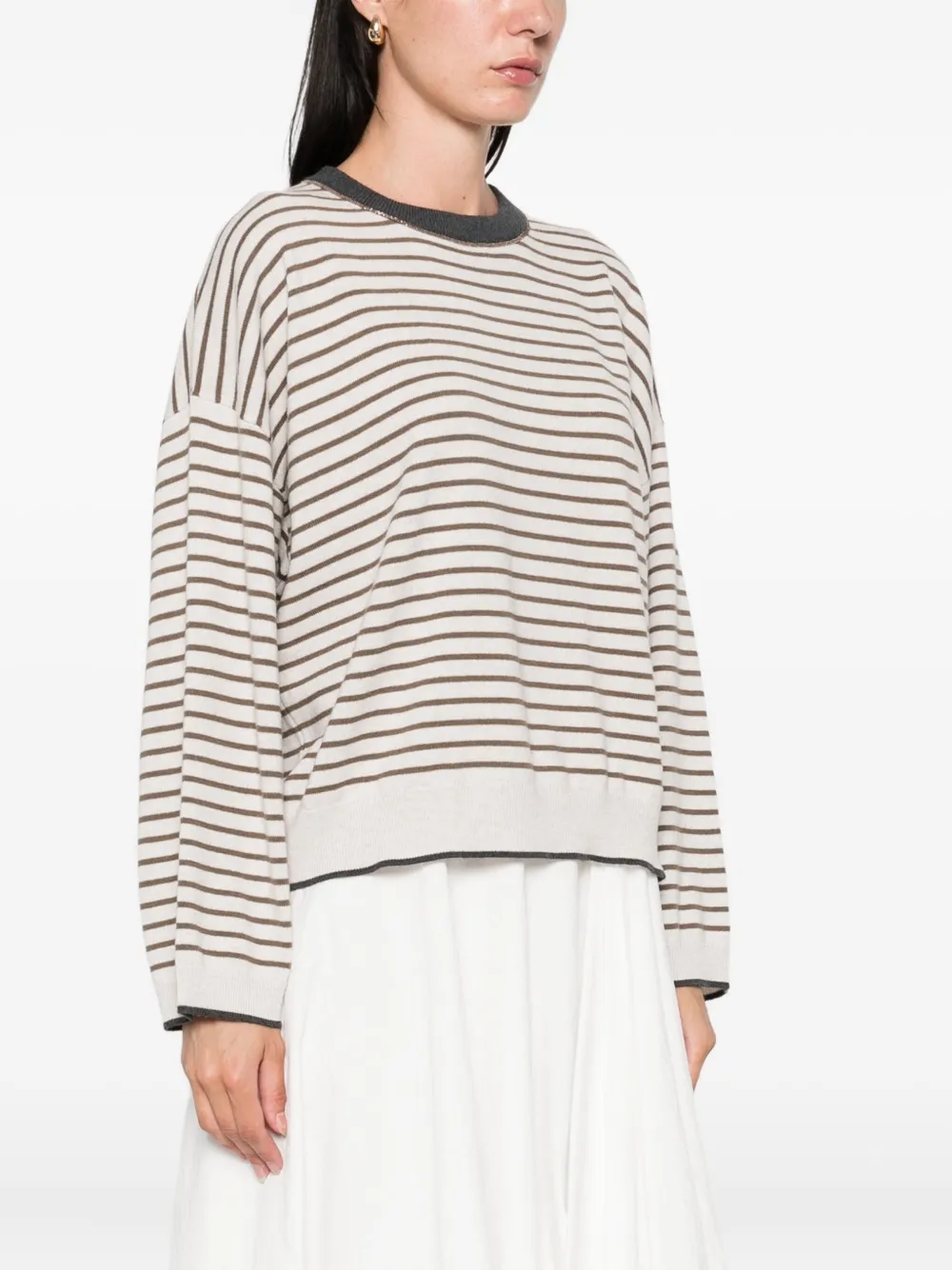Brunello Cucinelli striped crew-neck sweater Beige