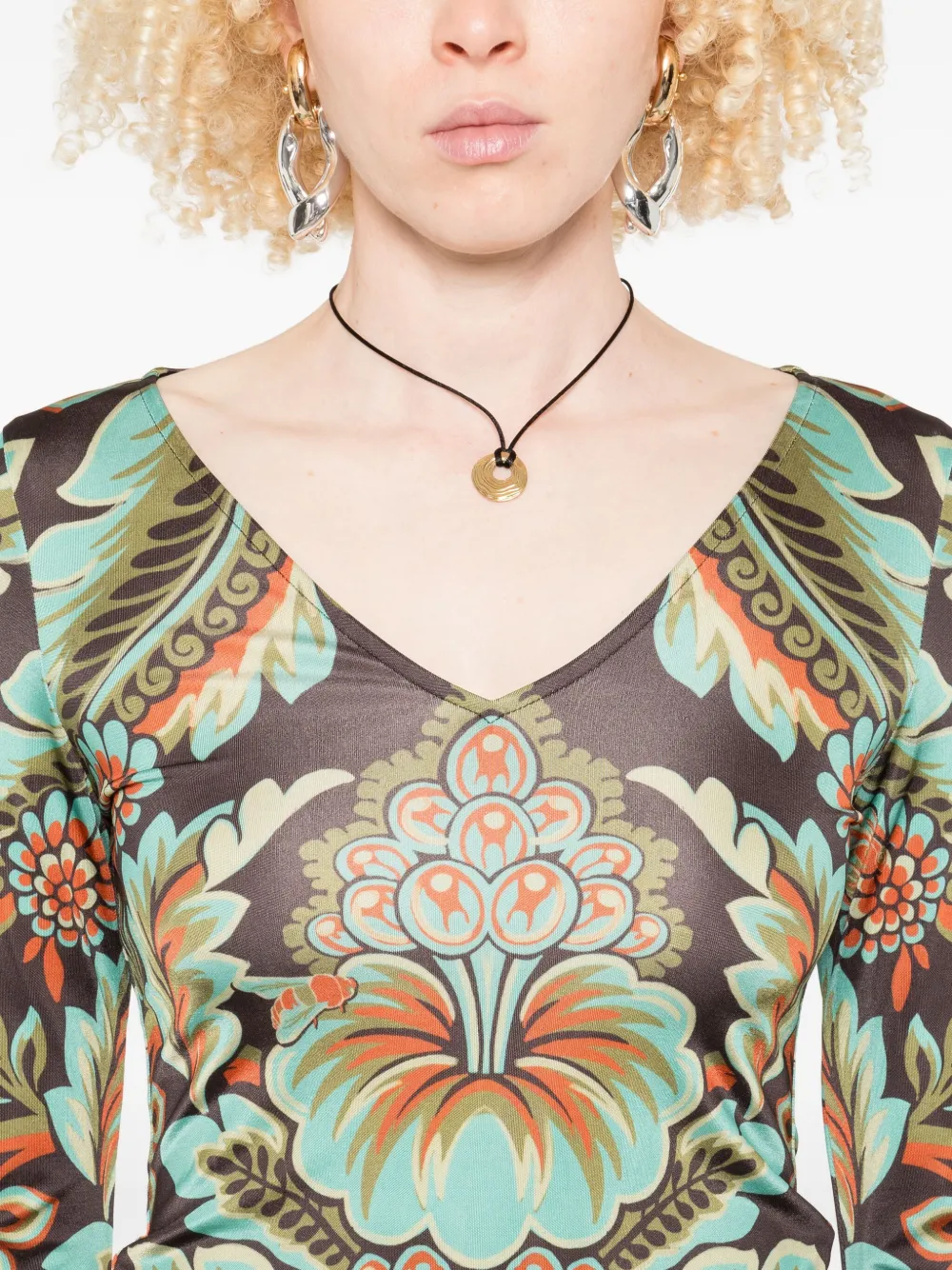 ETRO floral-print bell-sleeve T-shirt Zwart
