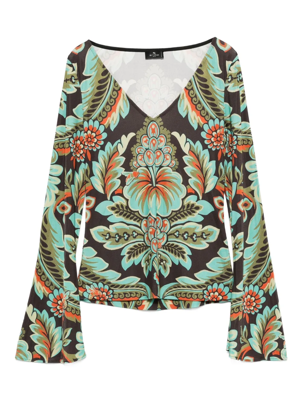 ETRO floral-print bell-sleeve T-shirt Zwart